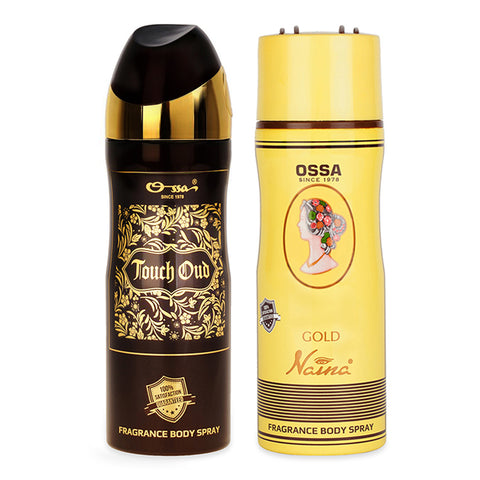 Ossa Touch Oud Body Spray 200ml And Gold Naina Body Spray 200ml (Pack of 2)