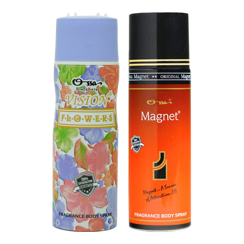 Ossa Vision Flower Body Spray 200ml & Magnet Body Spray 200ml (Pack of 2)