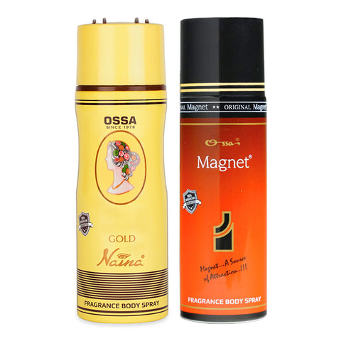 Ossa Gold Naina Body Spray 200ml & Magnet Body Spray 200ml (Pack of 2)