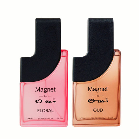 Ossa Magnet Floral EDP 100ml & Oud EDP 100ml Unisex Eau De Parfum Long Lasting Perfume Combo for Men & Women (Pack of 2)