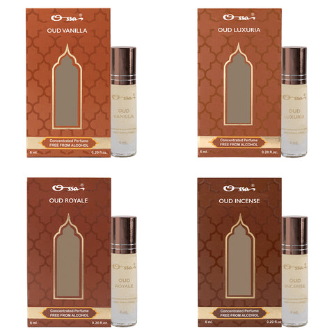 OSSA OUD VANILLA, INCENSE, ROYALE & LUXURIA CONCENTRATED PERFUME (PACK OF 4)