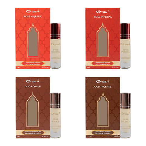 OSSA ROSE MAJESTIC & IMPERIAL, OUD ROYALE & INCENSE CONCENTRATED PERFUMES (PACK OF 4)