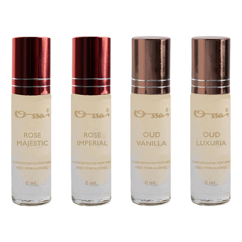 OSSA ROSE MAJESTIC & IMPERIAL, OUD VANILLA & LUXURIA CONCENTRATED PERFUMES (PACK OF 4)