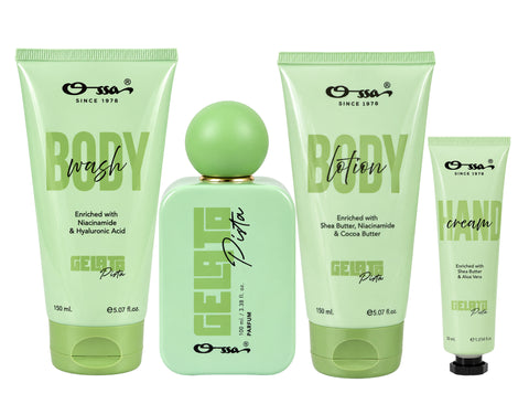 GOURMAND GELATO PISTA BODY WASH & LOTION, PARFUM & HAND CREAM