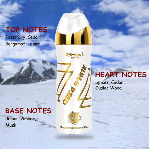 Ossa White Body Spray For Men & Women With Ambery And Woody Notes 200ML