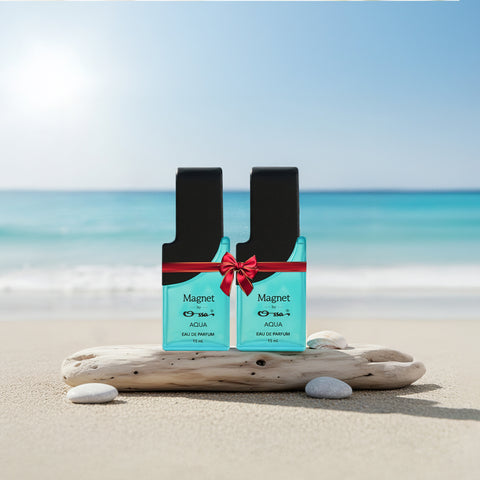 Ossa Magnet Aqua Unisex Eau De Parfum 15ml With Bergamot, Patchouli, Cedarwood, Sandalwood, Musk | Premium Long Lasting Fragrance for Men & Women | Oceanic Scent for Daytime Events and Adventures (Pack of 2, 15ml X 2)