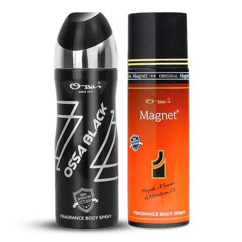 Ossa Magnet Body Spray 200ml & Ossa Black Body Spray 200ml (Pack of 2)