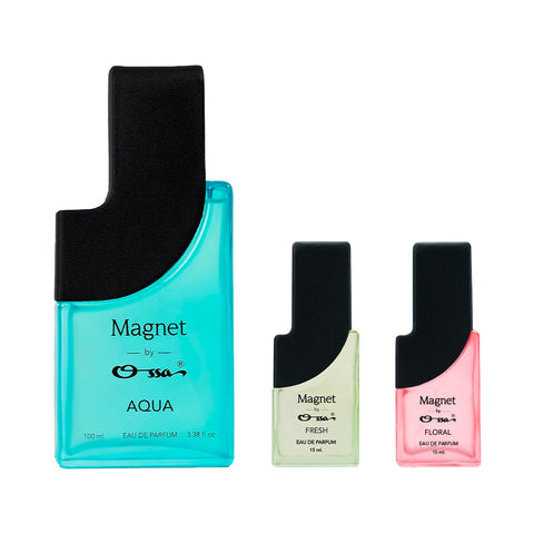 OSSA MAGNET AQUA EDP 100ML, MAGNET FRESH EDP 15ML & MAGNET FLORAL EDP 15ML (PACK OF 3)