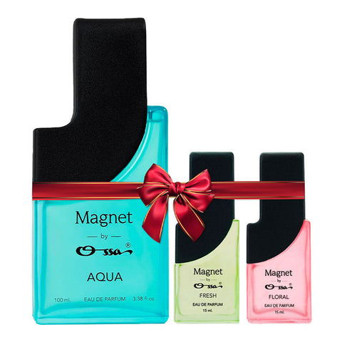 OSSA MAGNET AQUA EDP 100ML, MAGNET FRESH EDP 15ML & MAGNET FLORAL EDP 15ML (PACK OF 3)