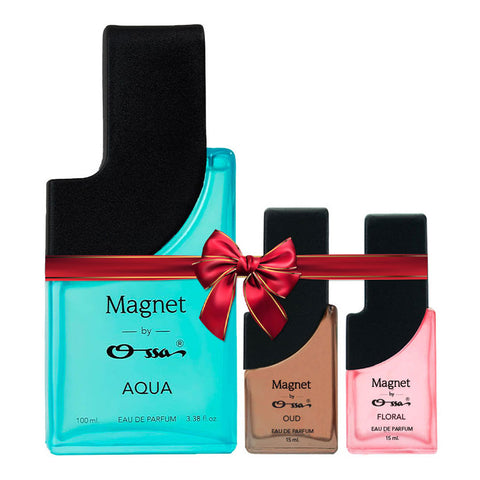 OSSA MAGNET AQUA EDP 100ML & OUD EDP 15ML & FLORAL EDP 15ML (PACK OF 3)