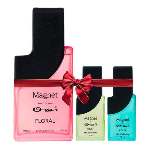 OSSA MAGNET FLORAL EDP 100ML & MAGNET FRESH EDP 15ML & MAGNET AQUA EDP 15ML (PACK OF 3)
