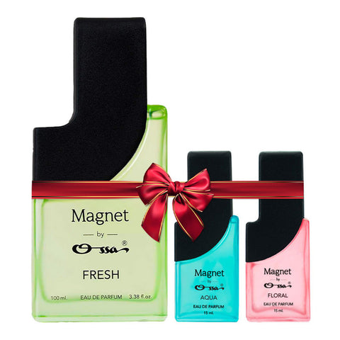 OSSA MAGNET FRESH EDP 100ML & MAGNET AQUA EDP 15ML & MAGNET FLORAL EDP 15ML (PACK OF 3)