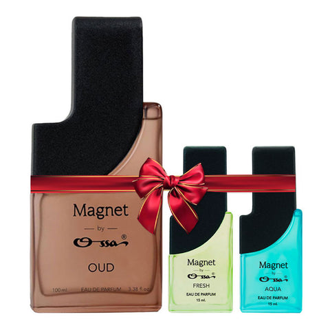 OSSA MAGNET OUD EDP 100ML, FRESH EDP 15ML AND AQUA EDP 15ML (PACK OF 3)
