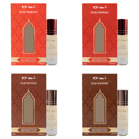 OSSA ROSE MAJESTIC & IMPERIAL, OUD ROYALE & INCENSE CONCENTRATED PERFUMES (PACK OF 4)