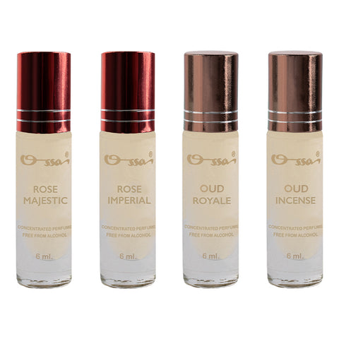 OSSA ROSE MAJESTIC & IMPERIAL, OUD ROYALE & INCENSE CONCENTRATED PERFUMES (PACK OF 4)