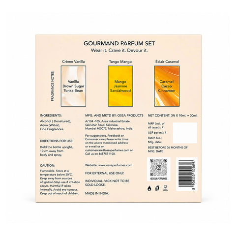 OSSA Gourmand Parfum Miniature Set for Men & Women, 30ML (3 x 10ML) | Vanilla, Mango & Caramel Fragrances | Long Lasting Unisex Perfume Gift Set | Premium Travel Size Parfum Collection