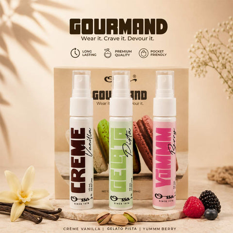OSSA Gourmand Parfum Miniature Set for Men & Women, 30ML (3 x 10ML) | Vanilla, Pista & Berry Fragrances | Long Lasting Unisex Perfume Gift Set | Premium Travel Size Parfum Collection