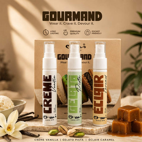 OSSA Gourmand Parfum Miniature Set for Men & Women, 30ML (3 x 10ML) | Vanilla, Pista & Caramel Fragrances | Long Lasting Unisex Perfume Gift Set | Premium Travel Size Parfum Collection