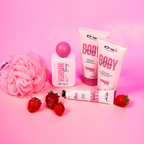GOURMAND YUMMM BERRY BODY WASH & LOTION, PARFUM & HAND CREAM